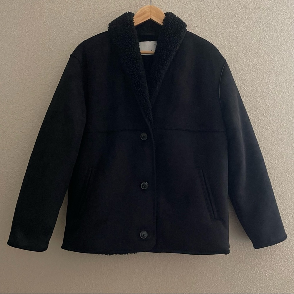 ARITZIA Wilfred Free Deanna Stallion Sherpa Jacket Button-Up Coat Black Sz S - Picture 2 of 15